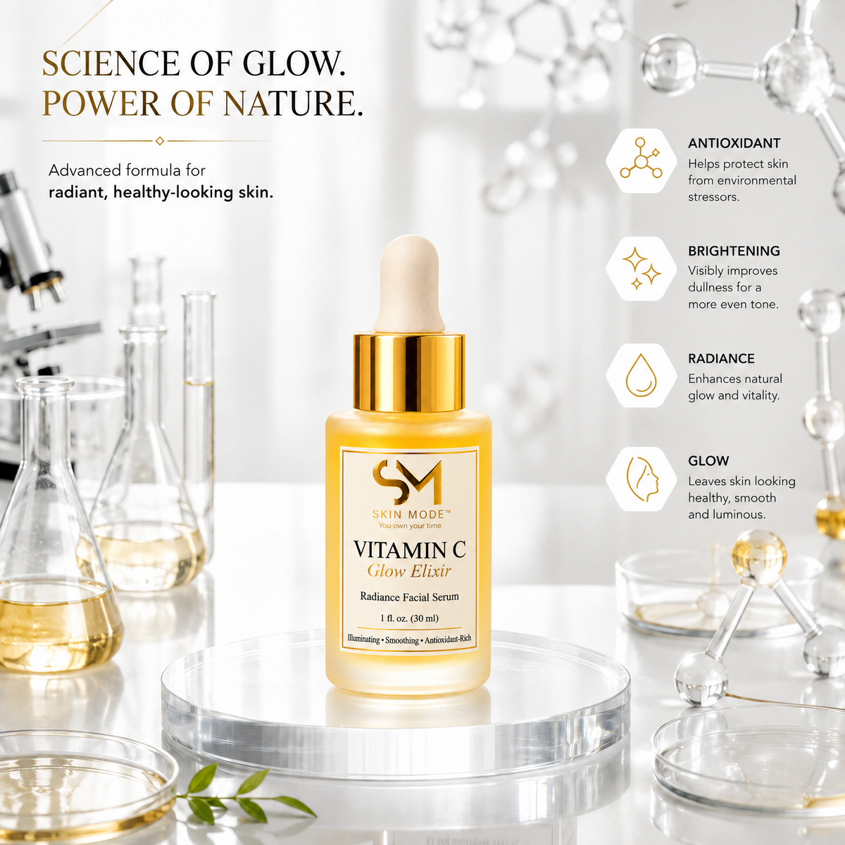 SkinMode™ Vitamin C Glow Elixir – Facial Serum, 30 mL