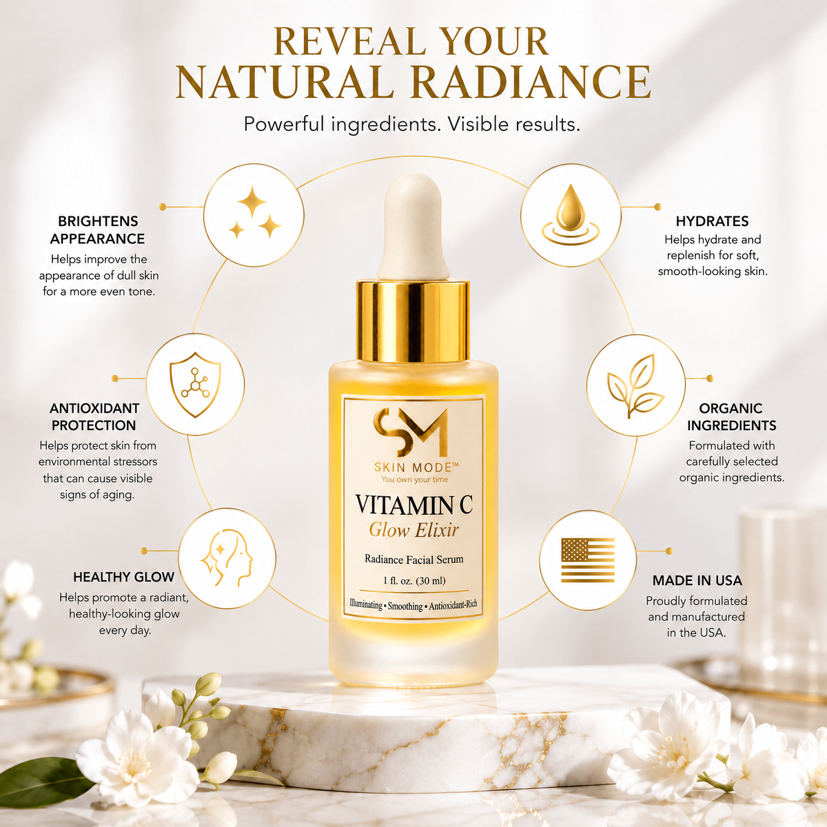 SkinMode™ Vitamin C Glow Elixir – Facial Serum, 30 mL